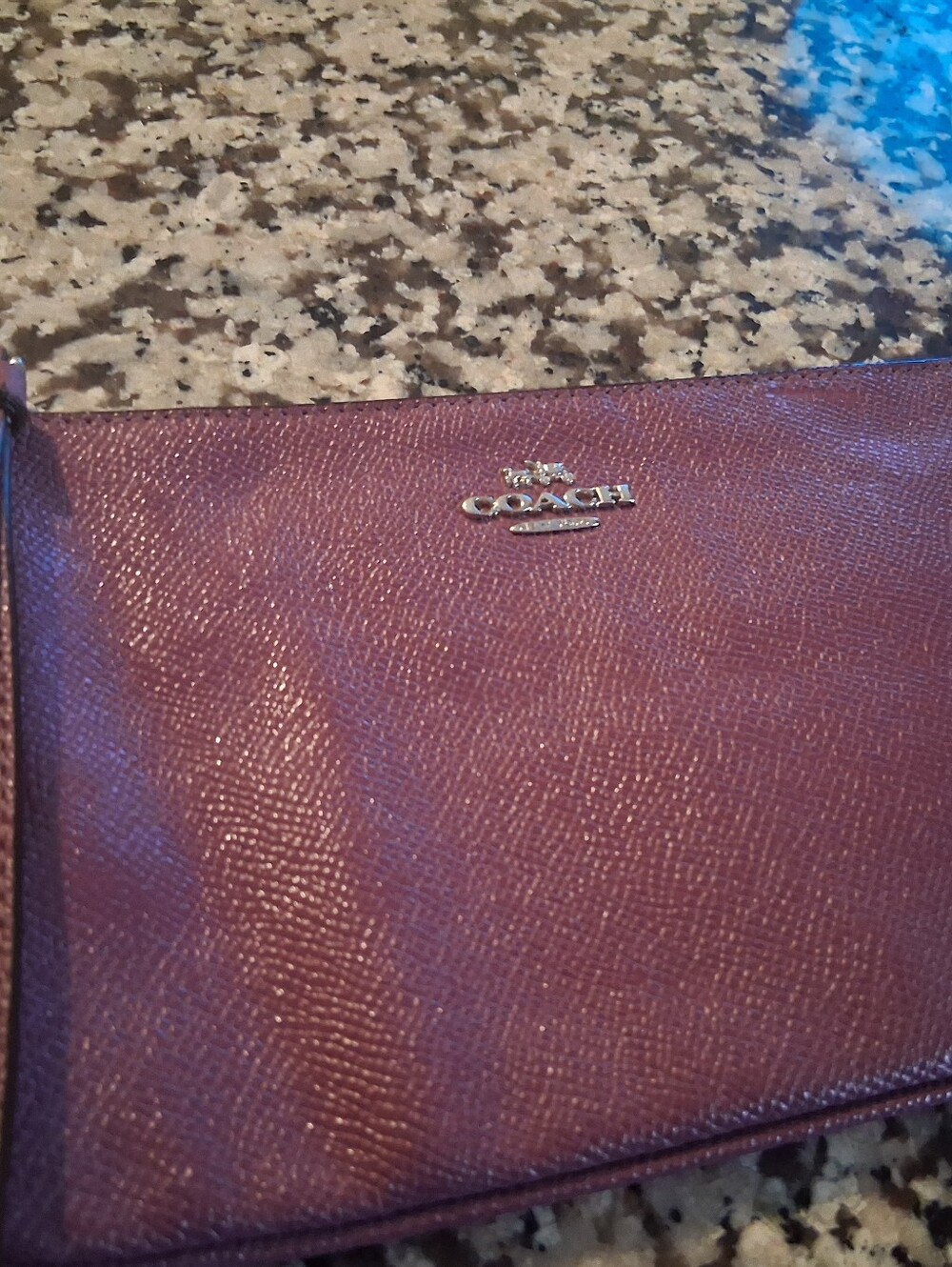 Coach Purple Textured Leather Wristlet with Silver Logo